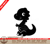 Cute Baby Dinosaur Silhouette SVG with Heart - Hand Drawn SVG